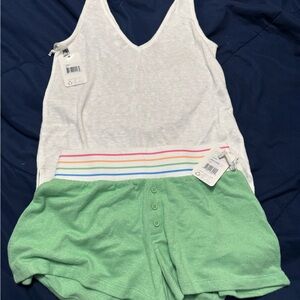 PJ Salvage White and Green Pajama Set